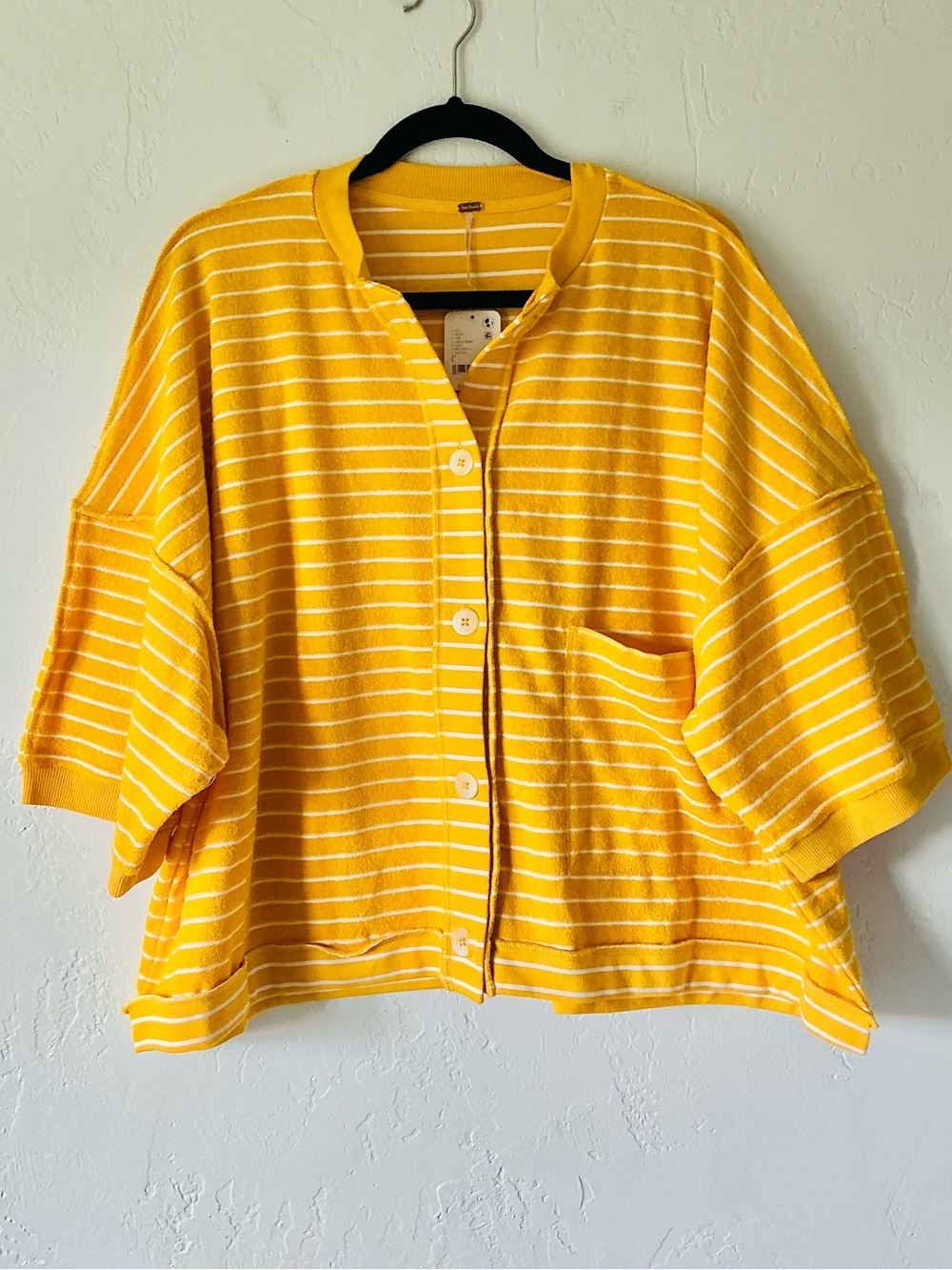 NWT Free People Oversized Striped Button-Up Terrycloth Cardigan